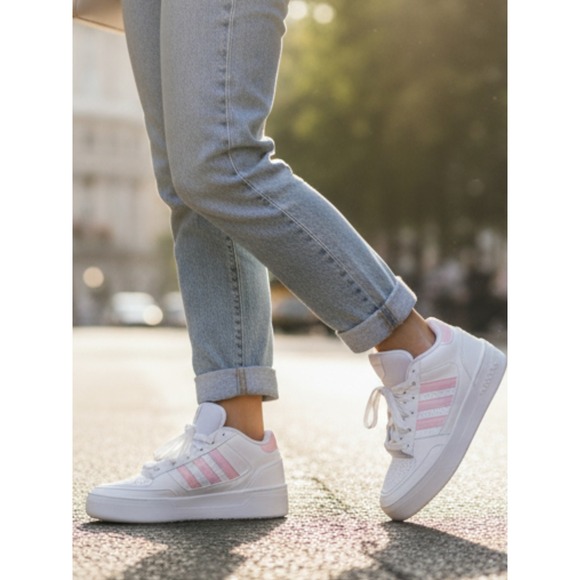 Adidas Break Start Bold W Womn Shoes White Pink Stripes High Top Size 8.5 JP7523 - Picture 2 of 6